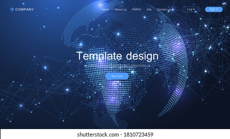 Website template design. Asbtract background with World map point and lines composition concept of global business. Internet technology. Modern landing page for websites. Vector Illustration.