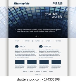 Website Template Design with Blue Abstract Header