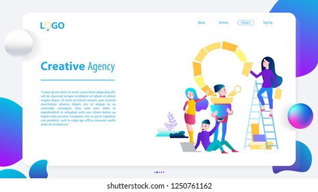 Website template design for creative agency, design studio. Vector illustration in modern flat style for website and mobile website development. Easy to edit and customize.