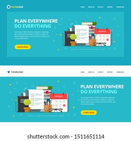 Website template design of to do or check list service vector illustration, flat  cartoon web site landing page with checkmarks report and calendar as task manager software app, modern planner mockup