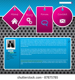 Website template design with dotted background and hanging labels