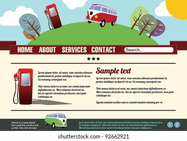 Website template design elements, gas pump, vintage style