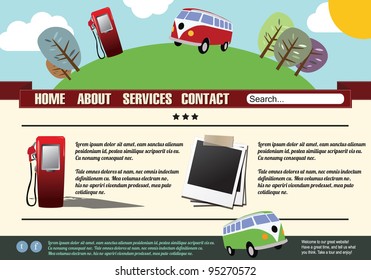 Website template design elements, gas pump, vintage style