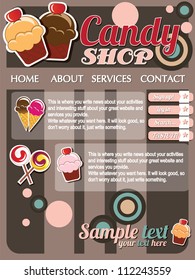 Website template design elements, retro vintage, candy shop