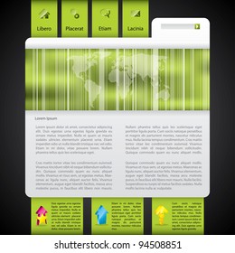 Website template design in green with striped world map