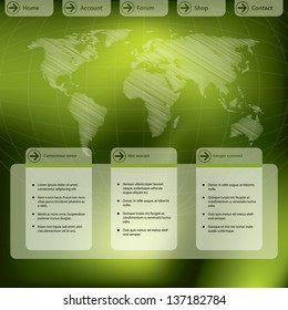 Website template design in green with world map