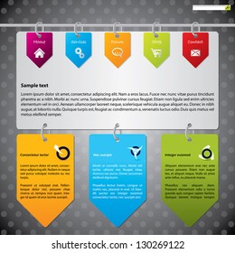 Website template design with hanging color arrow labels