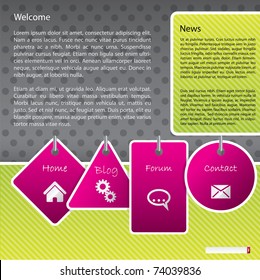 Website template design with hanging labels