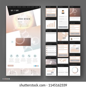 Website template design with interface elements. Earth and bokeh defocused backgrounds. Vector illustration.