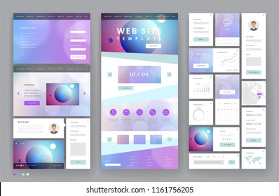 Website template design with interface elements. Earth and bokeh defocused backgrounds. Vector illustration.