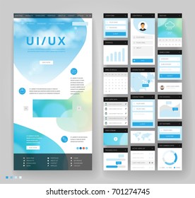 Website template design with interface elements. Sky cloud backgrounds. Vector illustration.