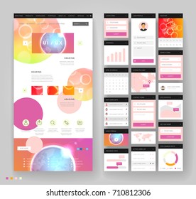 Website template design with interface elements. Earth and bokeh defocused backgrounds. Vector illustration.