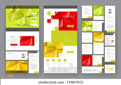 Website template design with interface elements. Low poly abstract backgrounds. Vector illustration.