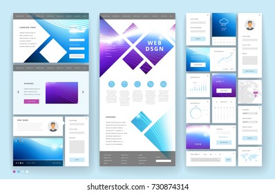 Website template design with interface elements. Vector illustration.
