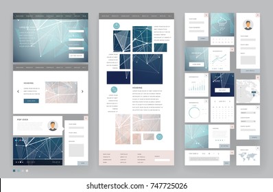 Website template design with interface elements. Low poly abstract backgrounds. Vector illustration.