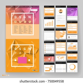Website template design with interface elements. Low poly abstract backgrounds. Vector illustration.