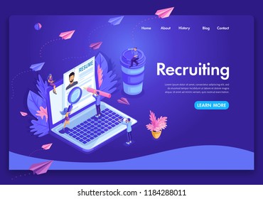 Website Template Design. Isometric Concept Recruiting. Job Agency Human Resources Creative Find Experience. Easy To Edit And Customize Landing Page.