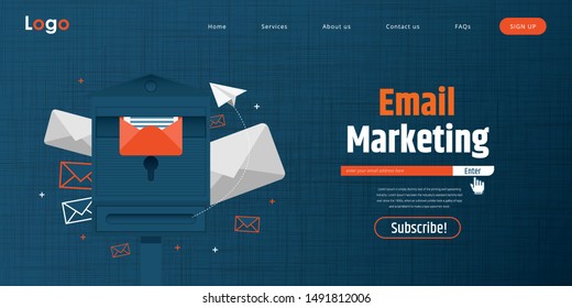 Website Template Design. Isometric Concept Email Inbox Electronic Communication. E-mail Marketing, Marketing Research. Easy To Edit And Customize Landing Page.