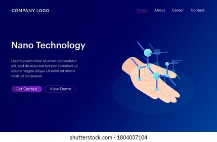 Website template design with Isometric Nano technology. Abstract scientific background with dynamic colors. Modern landing page for websites or apps. Vector illustration.