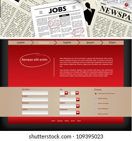 Website template design with job search newspaper header
