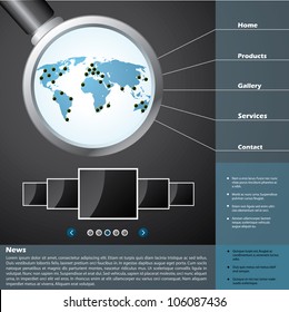 Website template design with magnified world map