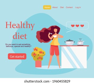 Website template design. Modern flat vector illustration concept of web page design for website and mobile website development. Healthy diet template design. Header concept. 
