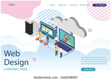 Website template design. Modern Isometric concept of Cloud Technology Illustration, Web Banners, Suitable for Diagrams, Infographics, Book Illustration, Game Asset, And Other Graphic Related Assets
