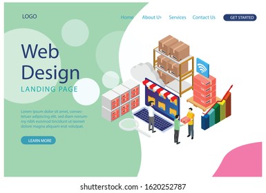 Website Template Design. Modern Isometric Product Inventory Illustration, Web Banners, Suitable For Diagrams, Infographics, Book Illustration, Game Asset, And Other Graphic Related Assets