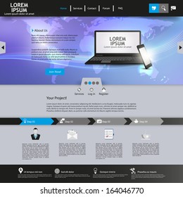 Website template design with notebook and smart phone