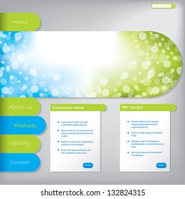 Website template design with product descriptions and options
