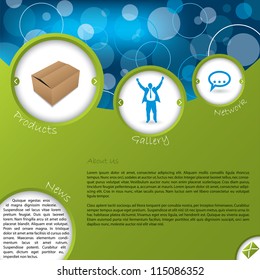 Website template design with product and gallery switch buttons