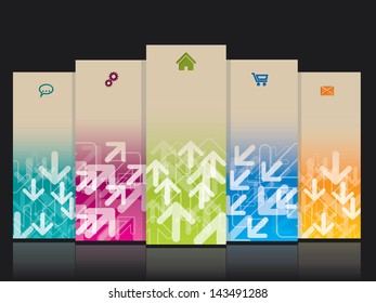 Website template design with standing labels and reflections