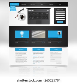 Website Template Design. Vector illustration with open laptop.