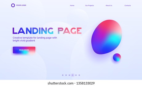 Website template design for your business with fluid gradient shapes. Modern minimal geometric website template design. EPS 10
