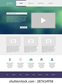 Website template design for your business  in green and violet colors. Modern flat website template design. Blurred background. EPS 10