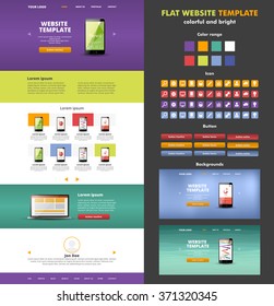 Website template design for your business. Colorful landing page. Modern website template design. Set of icons, buttons and backgrounds. EPS 10