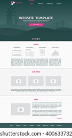 Website template design for your business in pink and dark green colors. Modern flat website template design. EPS 10