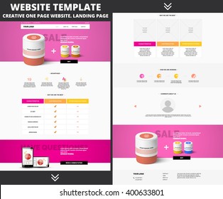 Website template design for your business in pink and orange colors. Modern flat website template design. Clean one page website template EPS 10