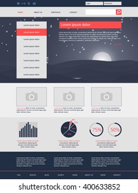 Website template design for your business  in red and dark blue colors. Modern flat website template design. EPS 10