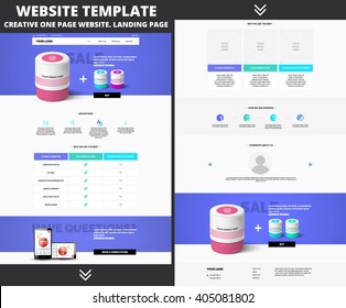 Website template design for your business in pink and orange colors. Modern flat website template design. Clean one page website template EPS 10