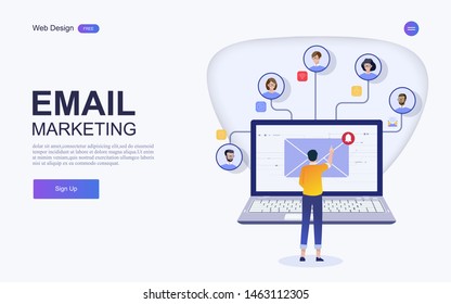 Website template design.Concept digital marketing, email Inbox electronic communication. Vector illustrations.
