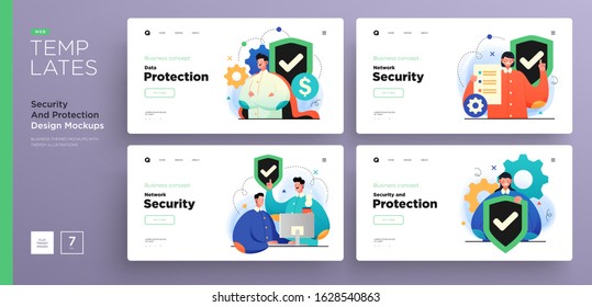 Website template designs. Web page layouts with modern business concepts illustrations. network security, data protection and information privacy concepts. Vector