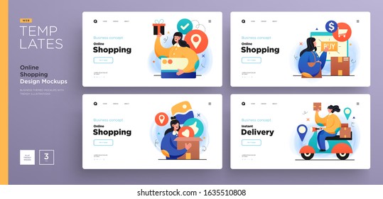 Website template designs. Web page layouts with modern business concepts illustrations. Online Shopping and delivery concepts. Vector