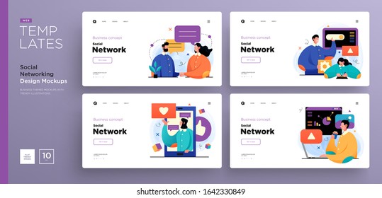 Website template designs. Web page layouts with modern business concepts illustrations. Social network concepts. Vector