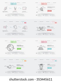 Website template elements collection:
Set of four  templates for personal or company business portfolio with concept icons. 