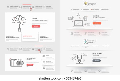 Website template elements collection:
Set of two templates for personal or company business portfolio with concept icons. 