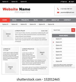 Website template (elements) with options, vertical menu, search box and horizontal menu