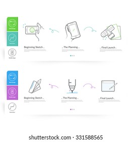 Website template elements: 
Set of two homepage templates for personal or company business portfolio with concept icons. 