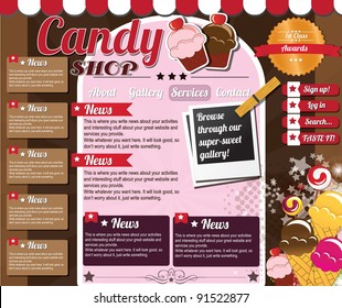 Website template elements, vintage style, candy shop