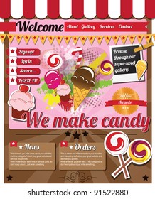 Website template elements, vintage style, candy shop